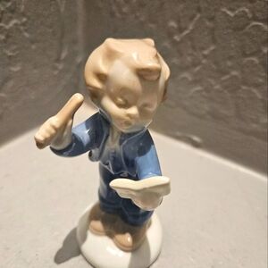Vintage Royal Copenhagen Porcelain Figurine Boy Singing Birds